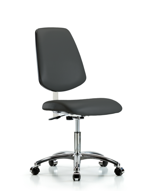 Blue Ridge Ergonomics NCR-VDHCH-MB-CR-T1-A0-CC-8605 Class 100 Vinyl Clean Room Chair - Desk Height with Medium Back, Seat Tilt, & Casters in Charcoal Trailblazer™ Vinyl