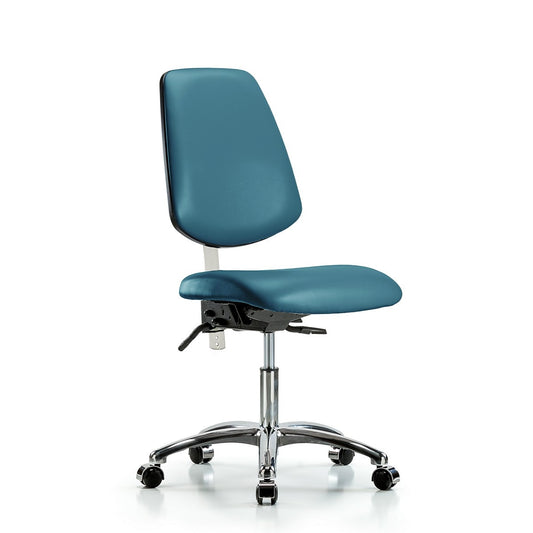 Blue Ridge Ergonomics NCR-VDHCH-MB-CR-T1-A0-CC-8801 Class 100 Vinyl Clean Room Chair - Desk Height with Medium Back, Seat Tilt, & Casters in Marine Blue Supernova™ Vinyl