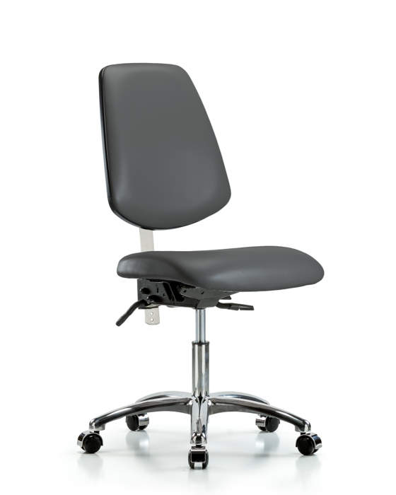 Blue Ridge Ergonomics NCR-VDHCH-MB-CR-T1-A0-CC-8823 Class 100 Vinyl Clean Room Chair - Desk Height with Medium Back, Seat Tilt, & Casters in Carbon Supernova™ Vinyl