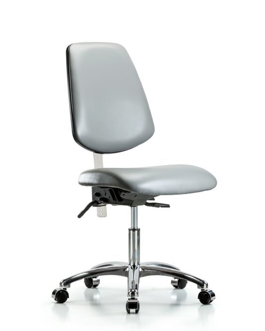 Blue Ridge Ergonomics NCR-VDHCH-MB-CR-T1-A0-CC-8840 Class 100 Vinyl Clean Room Chair - Desk Height with Medium Back, Seat Tilt, & Casters in Sterling Supernova™ Vinyl
