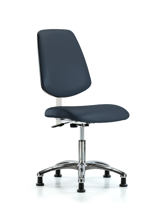Blue Ridge Ergonomics NCR-VDHCH-MB-CR-T1-A0-RG-8582 Class 100 Vinyl Clean Room Chair - Desk Height with Medium Back, Seat Tilt, & Stationary Glides in Imperial Blue Trailblazer™ Vinyl