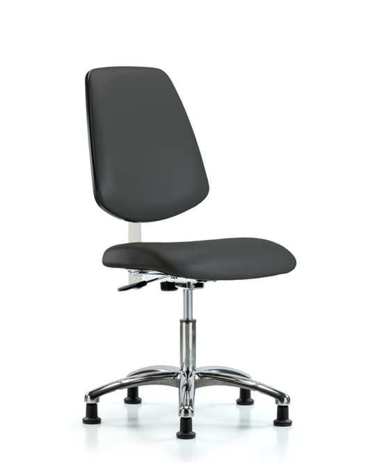 Blue Ridge Ergonomics NCR-VDHCH-MB-CR-T1-A0-RG-8605 Class 100 Vinyl Clean Room Chair - Desk Height with Medium Back, Seat Tilt, & Stationary Glides in Charcoal Trailblazer™ Vinyl