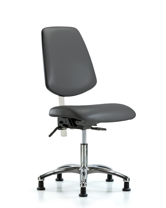Blue Ridge Ergonomics NCR-VDHCH-MB-CR-T1-A0-RG-8823 Class 100 Vinyl Clean Room Chair - Desk Height with Medium Back, Seat Tilt, & Stationary Glides in Carbon Supernova™ Vinyl