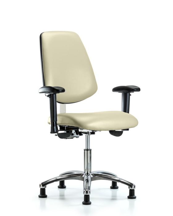 Blue Ridge Ergonomics NCR-VDHCH-MB-CR-T1-A1-RG-8501 Class 100 Vinyl Clean Room Chair - Desk Height with Medium Back, Seat Tilt, Adjustable Arms, & Stationary Glides in Adobe White Trailblazer™ Vinyl