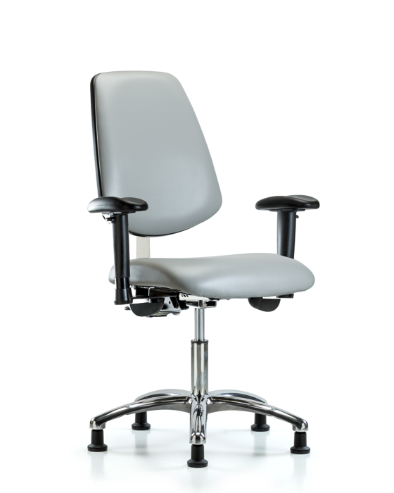 Blue Ridge Ergonomics NCR-VDHCH-MB-CR-T1-A1-RG-8567 Class 100 Vinyl Clean Room Chair - Desk Height with Medium Back, Seat Tilt, Adjustable Arms, & Stationary Glides in Dove Trailblazer™ Vinyl