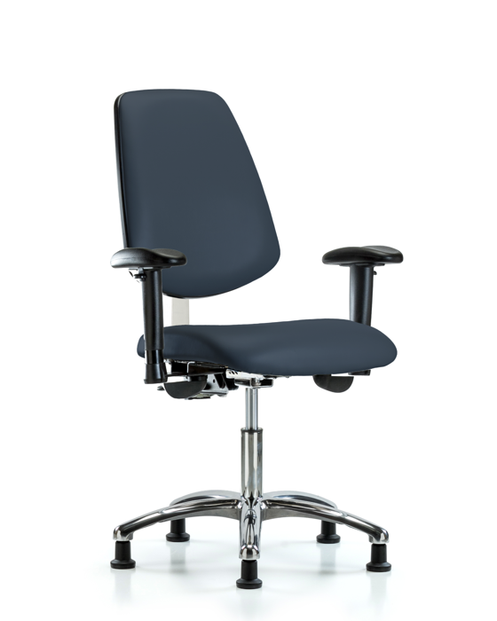 Blue Ridge Ergonomics NCR-VDHCH-MB-CR-T1-A1-RG-8582 Class 100 Vinyl Clean Room Chair - Desk Height with Medium Back, Seat Tilt, Adjustable Arms, & Stationary Glides in Imperial Blue Trailblazer™ Vinyl