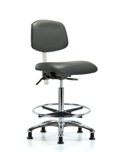 Blue Ridge Ergonomics VHBCH-CR-T0-A0-CF-RG-8823 Rutledge Vinyl Chair Chrome - High Bench Height with Chrome Foot Ring & Stationary Glides in Carbon Supernova™ Vinyl