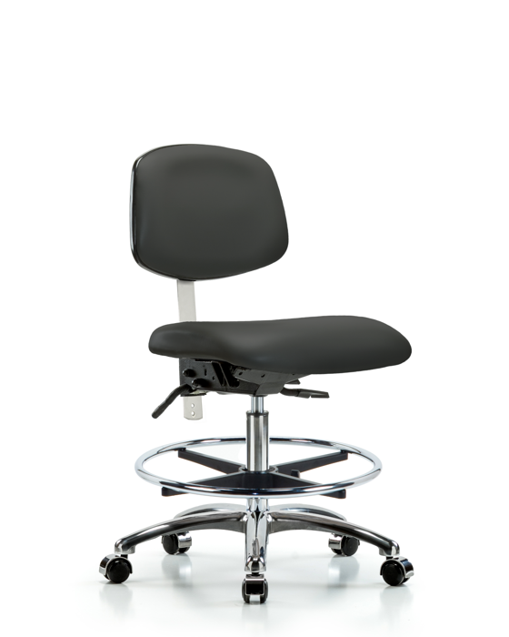 Blue Ridge Ergonomics NCR-VMBCH-CR-T0-A0-CF-CC-8605 Class 100 Vinyl Clean Room Chair - Medium Bench Height with Chrome Foot Ring & Casters in Charcoal Trailblazer™ Vinyl