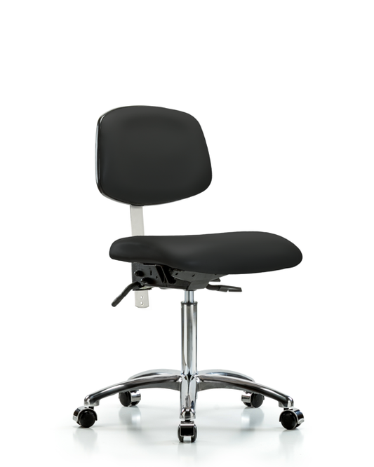 Blue Ridge Ergonomics NCR-VMBCH-CR-T0-A0-NF-CC-8540 Class 100 Vinyl Clean Room Chair - Medium Bench Height with Casters in Black Trailblazer™ Vinyl