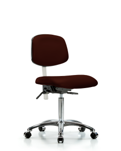 Blue Ridge Ergonomics VMBCH-CR-T0-A0-NF-CC-8569 Rutledge Vinyl Chair Chrome - Medium Bench Height with Casters in Burgundy Trailblazer™ Vinyl