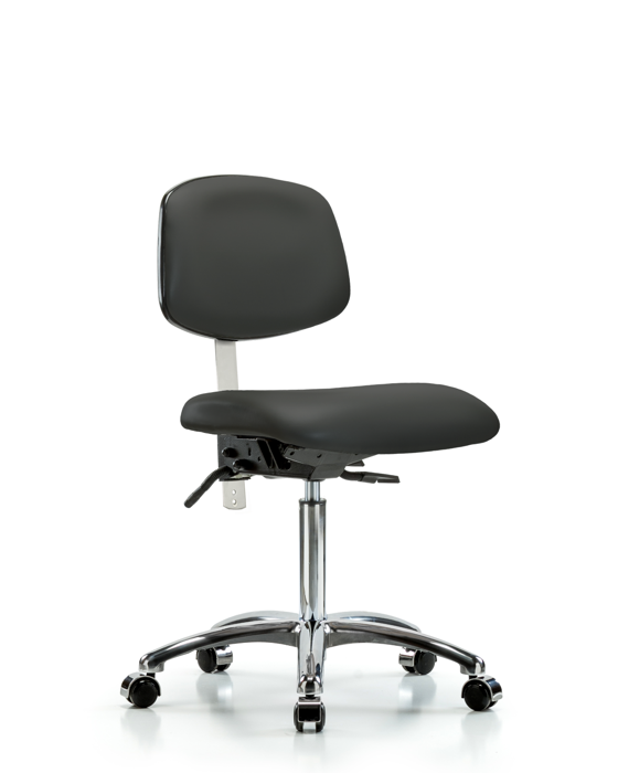 Blue Ridge Ergonomics NCR-VMBCH-CR-T0-A0-NF-CC-8605 Class 100 Vinyl Clean Room Chair - Medium Bench Height with Casters in Charcoal Trailblazer™ Vinyl