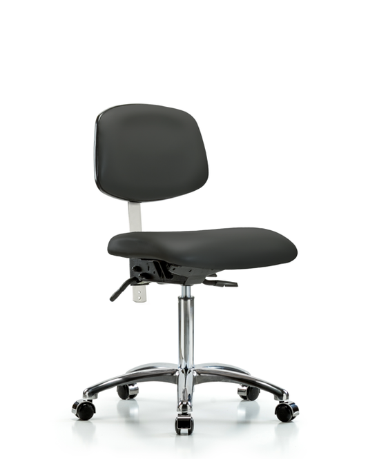 Blue Ridge Ergonomics NCR-VMBCH-CR-T0-A0-NF-CC-8605 Class 100 Vinyl Clean Room Chair - Medium Bench Height with Casters in Charcoal Trailblazer™ Vinyl