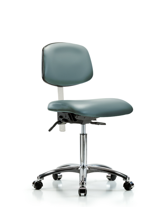 Blue Ridge Ergonomics NCR-VMBCH-CR-T0-A0-NF-CC-8822 Class 100 Vinyl Clean Room Chair - Medium Bench Height with Casters in Storm Supernova™ Vinyl