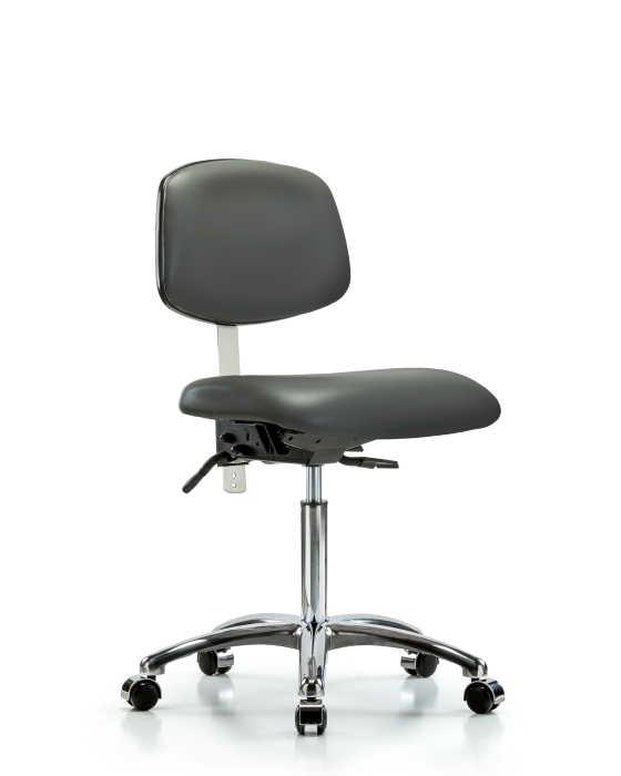 Blue Ridge Ergonomics NCR-VMBCH-CR-T0-A0-NF-CC-8823 Class 100 Vinyl Clean Room Chair - Medium Bench Height with Casters in Carbon Supernova™ Vinyl