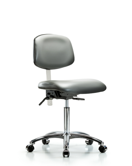 Blue Ridge Ergonomics NCR-VMBCH-CR-T0-A0-NF-CC-8840 Class 100 Vinyl Clean Room Chair - Medium Bench Height with Casters in Sterling Supernova™ Vinyl