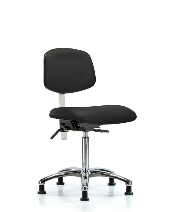 Blue Ridge Ergonomics NCR-VMBCH-CR-T0-A0-NF-RG-8540 Class 100 Vinyl Clean Room Chair - Medium Bench Height with Stationary Glides in Black Trailblazer™ Vinyl