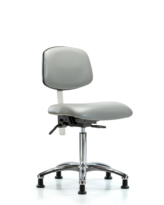 Blue Ridge Ergonomics NCR-VMBCH-CR-T0-A0-NF-RG-8567 Class 100 Vinyl Clean Room Chair - Medium Bench Height with Stationary Glides in Dove Trailblazer™ Vinyl