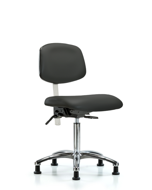 Blue Ridge Ergonomics NCR-VMBCH-CR-T0-A0-NF-RG-8605 Class 100 Vinyl Clean Room Chair - Medium Bench Height with Stationary Glides in Charcoal Trailblazer™ Vinyl