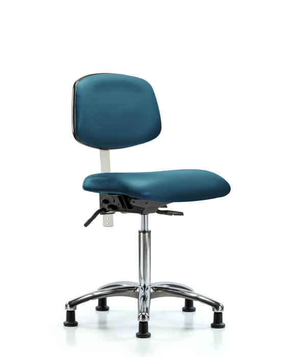 Blue Ridge Ergonomics NCR-VMBCH-CR-T0-A0-NF-RG-8801 Class 100 Vinyl Clean Room Chair - Medium Bench Height with Stationary Glides in Marine Blue Supernova™ Vinyl