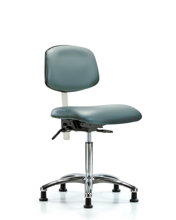 Blue Ridge Ergonomics NCR-VMBCH-CR-T0-A0-NF-RG-8822 Class 100 Vinyl Clean Room Chair - Medium Bench Height with Stationary Glides in Storm Supernova™ Vinyl