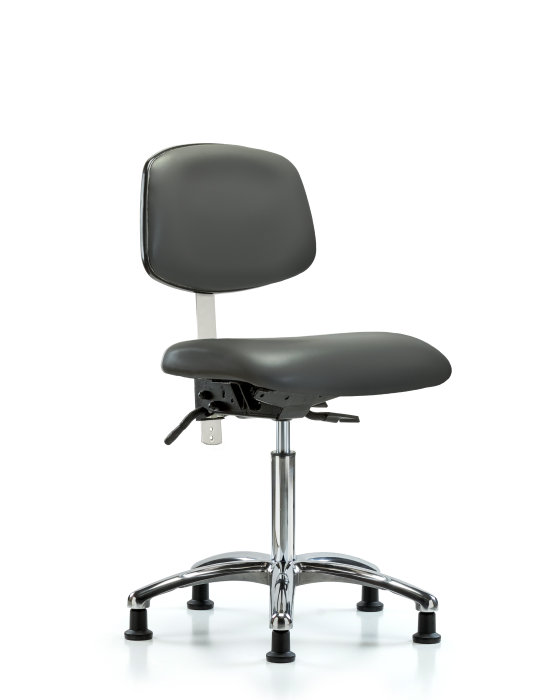 Blue Ridge Ergonomics NCR-VMBCH-CR-T0-A0-NF-RG-8823 Class 100 Vinyl Clean Room Chair - Medium Bench Height with Stationary Glides in Carbon Supernova™ Vinyl