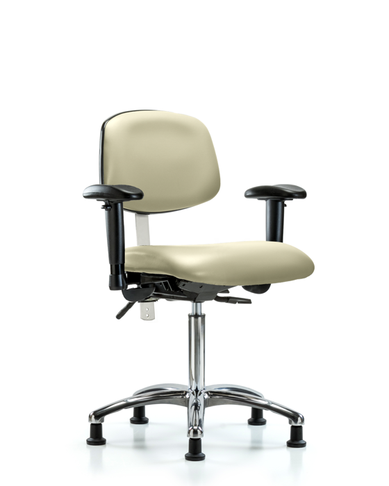 Blue Ridge Ergonomics NCR-VMBCH-CR-T0-A1-NF-RG-8501 Class 100 Vinyl Clean Room Chair - Medium Bench Height with Adjustable Arms & Stationary Glides in Adobe White Trailblazer™ Vinyl