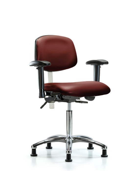 Blue Ridge Ergonomics NCR-VMBCH-CR-T0-A1-NF-RG-8815 Class 100 Vinyl Clean Room Chair - Medium Bench Height with Adjustable Arms & Stationary Glides in Borscht Supernova™ Vinyl