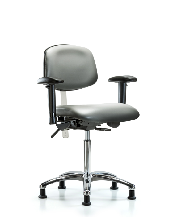 Blue Ridge Ergonomics NCR-VMBCH-CR-T0-A1-NF-RG-8840 Class 100 Vinyl Clean Room Chair - Medium Bench Height with Adjustable Arms & Stationary Glides in Sterling Supernova™ Vinyl