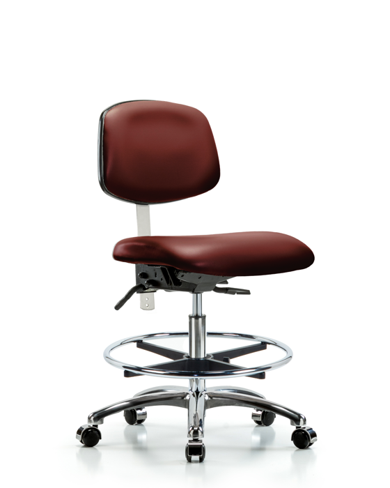 Blue Ridge Ergonomics NCR-VMBCH-CR-T1-A0-CF-CC-8815 Class 100 Vinyl Clean Room Chair - Medium Bench Height with Seat Tilt, Chrome Foot Ring, & Casters in Borscht Supernova™ Vinyl