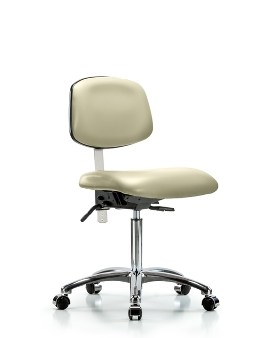 Blue Ridge Ergonomics NCR-VMBCH-CR-T1-A0-NF-CC-8501 Class 100 Vinyl Clean Room Chair - Medium Bench Height with Seat Tilt & Casters in Adobe White Trailblazer™ Vinyl