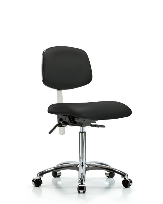 Blue Ridge Ergonomics NCR-VMBCH-CR-T1-A0-NF-CC-8540 Class 100 Vinyl Clean Room Chair - Medium Bench Height with Seat Tilt & Casters in Black Trailblazer™ Vinyl