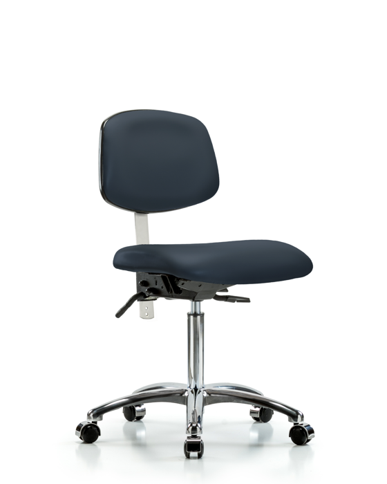 Blue Ridge Ergonomics NCR-VMBCH-CR-T1-A0-NF-CC-8582 Class 100 Vinyl Clean Room Chair - Medium Bench Height with Seat Tilt & Casters in Imperial Blue Trailblazer™ Vinyl