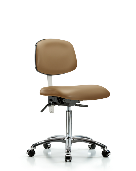 Blue Ridge Ergonomics NCR-VMBCH-CR-T1-A0-NF-CC-8584 Class 100 Vinyl Clean Room Chair - Medium Bench Height with Seat Tilt & Casters in Taupe Trailblazer™ Vinyl