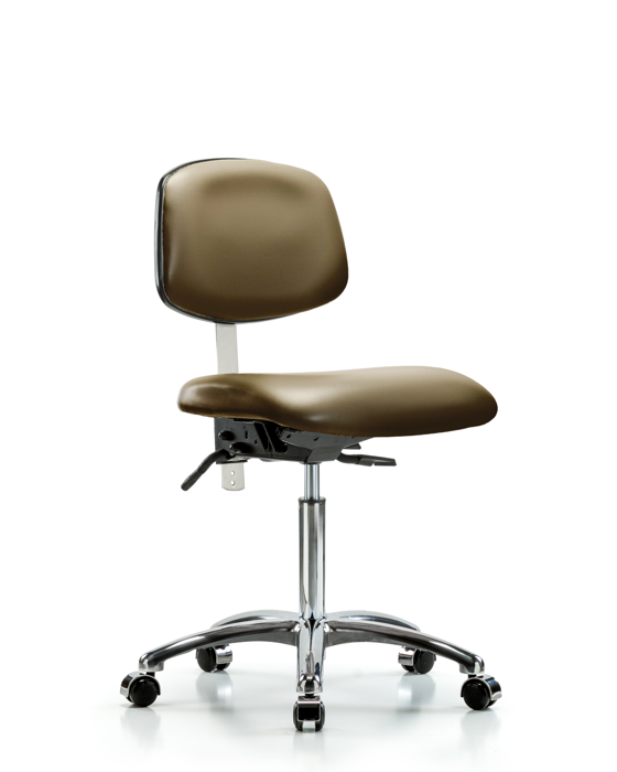 Blue Ridge Ergonomics NCR-VMBCH-CR-T1-A0-NF-CC-8809 Class 100 Vinyl Clean Room Chair - Medium Bench Height with Seat Tilt & Casters in Taupe Supernova™ Vinyl