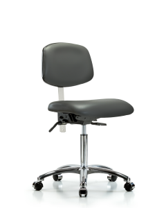 Blue Ridge Ergonomics VMBCH-CR-T1-A0-NF-CC-8823 Rutledge Vinyl Chair Chrome - Medium Bench Height with Seat Tilt & Casters in Carbon Supernova™ Vinyl