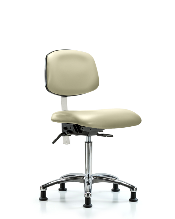 Blue Ridge Ergonomics NCR-VMBCH-CR-T1-A0-NF-RG-8501 Class 100 Vinyl Clean Room Chair - Medium Bench Height with Seat Tilt & Stationary Glides in Adobe White Trailblazer™ Vinyl