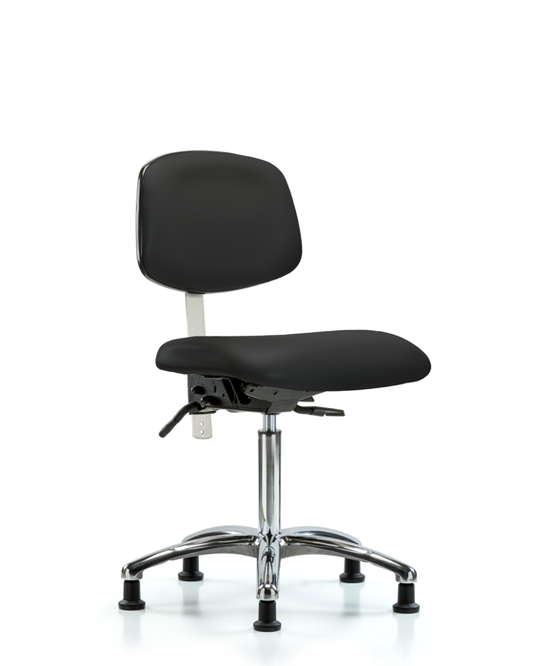 Blue Ridge Ergonomics NCR-VMBCH-CR-T1-A0-NF-RG-8540 Class 100 Vinyl Clean Room Chair - Medium Bench Height with Seat Tilt & Stationary Glides in Black Trailblazer™ Vinyl