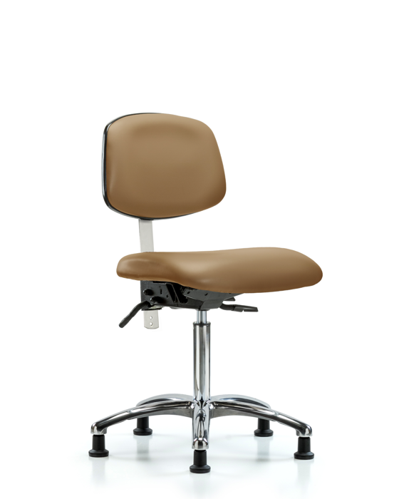 Blue Ridge Ergonomics NCR-VMBCH-CR-T1-A0-NF-RG-8584 Class 100 Vinyl Clean Room Chair - Medium Bench Height with Seat Tilt & Stationary Glides in Taupe Trailblazer™ Vinyl