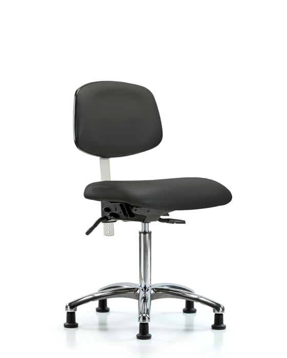 Blue Ridge Ergonomics NCR-VMBCH-CR-T1-A0-NF-RG-8605 Class 100 Vinyl Clean Room Chair - Medium Bench Height with Seat Tilt & Stationary Glides in Charcoal Trailblazer™ Vinyl