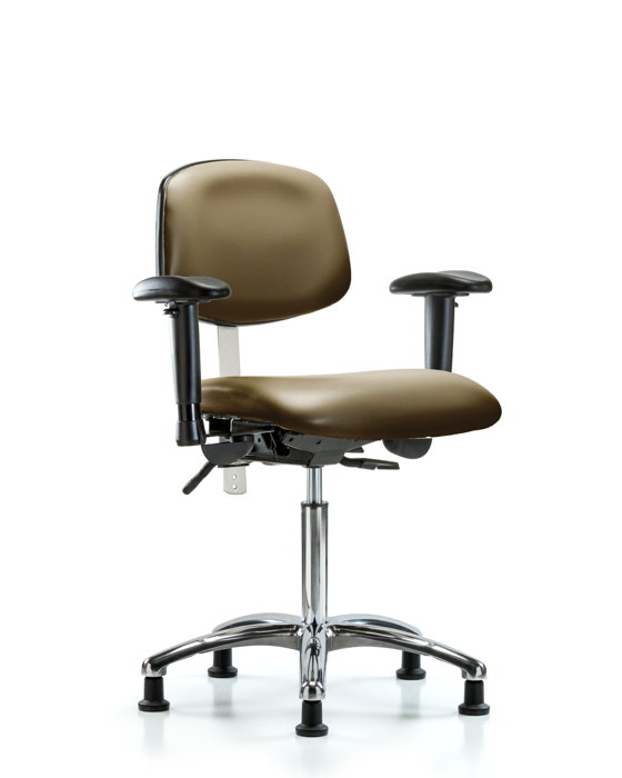 Blue Ridge Ergonomics NCR-VMBCH-CR-T1-A1-NF-RG-8809 Class 100 Vinyl Clean Room Chair - Medium Bench Height with Seat Tilt, Adjustable Arms, & Stationary Glides in Taupe Supernova™ Vinyl
