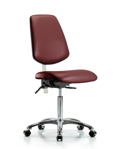 Blue Ridge Ergonomics NCR-VMBCH-MB-CR-T0-A0-NF-CC-8815 Class 100 Vinyl Clean Room Chair - Medium Bench Height with Medium Back & Casters in Borscht Supernova™ Vinyl