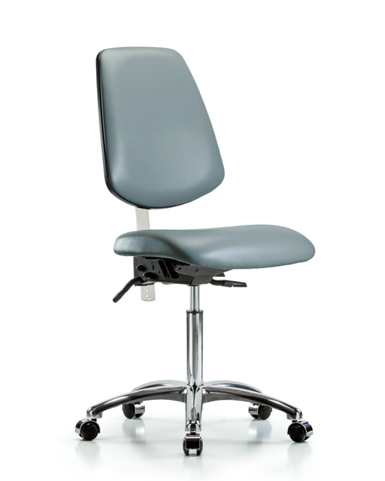Blue Ridge Ergonomics NCR-VMBCH-MB-CR-T0-A0-NF-CC-8822 Class 100 Vinyl Clean Room Chair - Medium Bench Height with Medium Back & Casters in Storm Supernova™ Vinyl