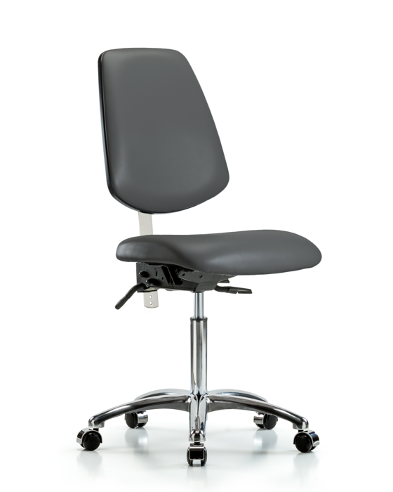 Blue Ridge Ergonomics NCR-VMBCH-MB-CR-T0-A0-NF-CC-8823 Class 100 Vinyl Clean Room Chair - Medium Bench Height with Medium Back & Casters in Carbon Supernova™ Vinyl