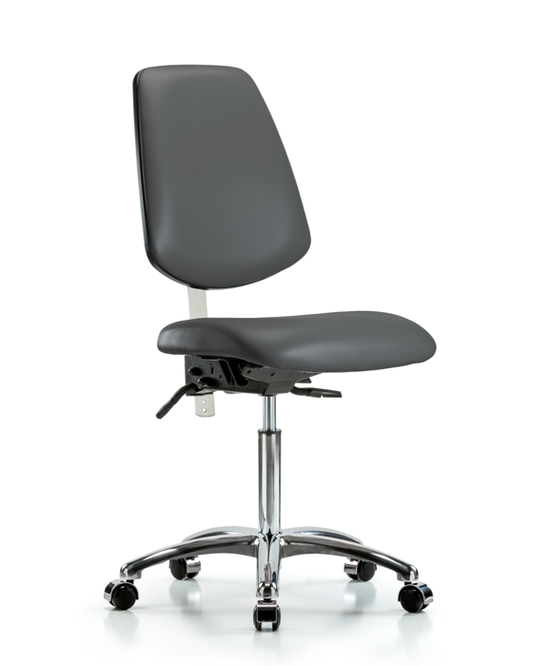 Blue Ridge Ergonomics NCR-VMBCH-MB-CR-T0-A0-NF-CC-8823 Class 100 Vinyl Clean Room Chair - Medium Bench Height with Medium Back & Casters in Carbon Supernova™ Vinyl