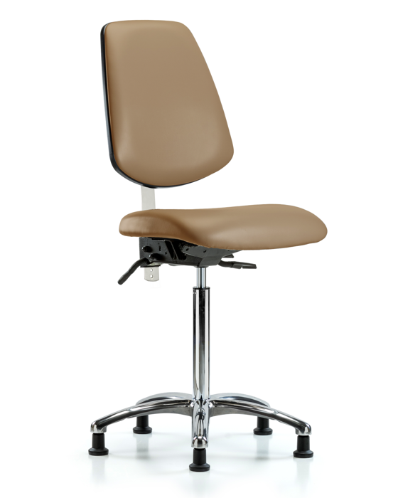 Blue Ridge Ergonomics NCR-VMBCH-MB-CR-T0-A0-NF-RG-8584 Class 100 Vinyl Clean Room Chair - Medium Bench Height with Medium Back & Stationary Glides in Taupe Trailblazer™ Vinyl