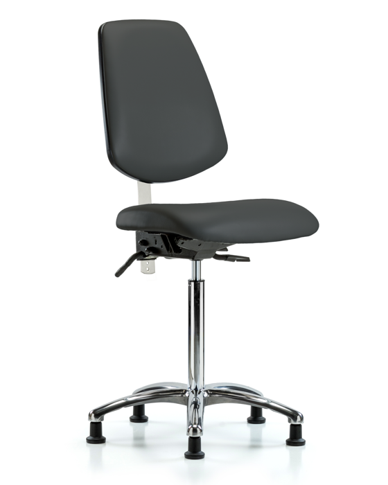 Blue Ridge Ergonomics NCR-VMBCH-MB-CR-T0-A0-NF-RG-8605 Class 100 Vinyl Clean Room Chair - Medium Bench Height with Medium Back & Stationary Glides in Charcoal Trailblazer™ Vinyl