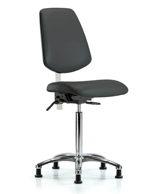 Blue Ridge Ergonomics NCR-VMBCH-MB-CR-T0-A0-NF-RG-8605 Class 100 Vinyl Clean Room Chair - Medium Bench Height with Medium Back & Stationary Glides in Charcoal Trailblazer™ Vinyl
