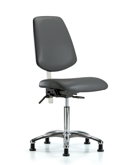 Blue Ridge Ergonomics NCR-VMBCH-MB-CR-T0-A0-NF-RG-8823 Class 100 Vinyl Clean Room Chair - Medium Bench Height with Medium Back & Stationary Glides in Carbon Supernova™ Vinyl