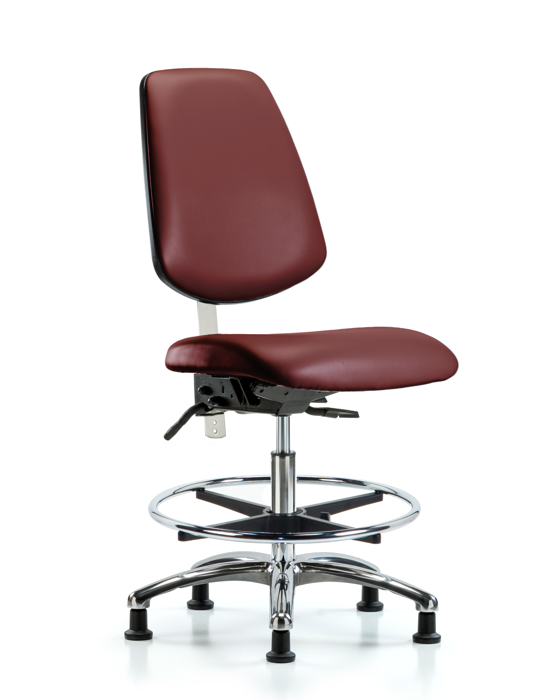 Blue Ridge Ergonomics NCR-VMBCH-MB-CR-T1-A0-CF-RG-8815 Class 100 Vinyl Clean Room Chair - Medium Bench Height with Medium Back, Seat Tilt, Chrome Foot Ring, & Stationary Glides in Borscht Supernova™ Vinyl