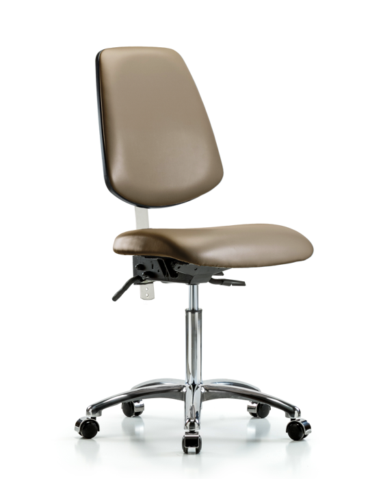 Blue Ridge Ergonomics NCR-VMBCH-MB-CR-T1-A0-NF-CC-8809 Class 100 Vinyl Clean Room Chair - Medium Bench Height with Medium Back, Seat Tilt, & Casters in Taupe Supernova™ Vinyl